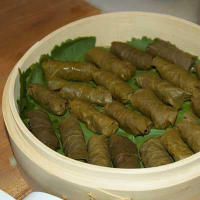 Cooking Dolmas with Grape Leaves